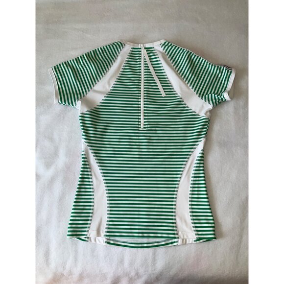 Tory Burch Medium Sport Rash Guard Swim Top Green and White Stripes - Picture 4 of 7
